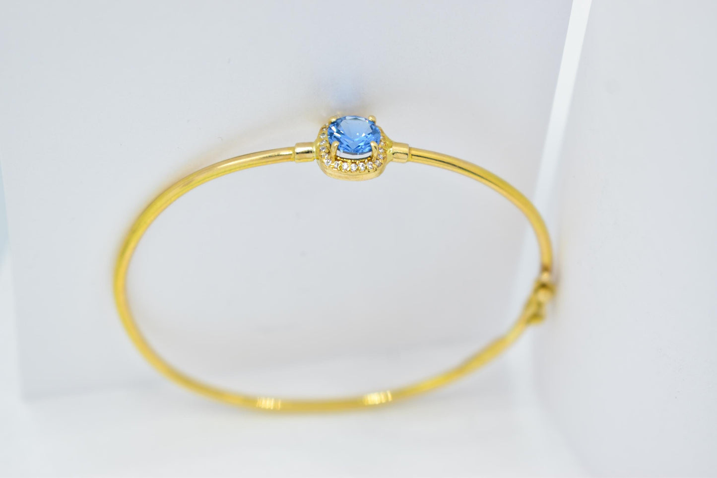 14K Gold Blue Zircon Bangle, Thin Gold Bracelet, Dainty Zircon Bracelet, Minimalist Gemstone Bangle, Gift for Her, Custom Gem Bangle