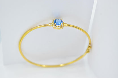 14K Gold Blue Zircon Bangle, Thin Gold Bracelet, Dainty Zircon Bracelet, Minimalist Gemstone Bangle, Gift for Her, Custom Gem Bangle