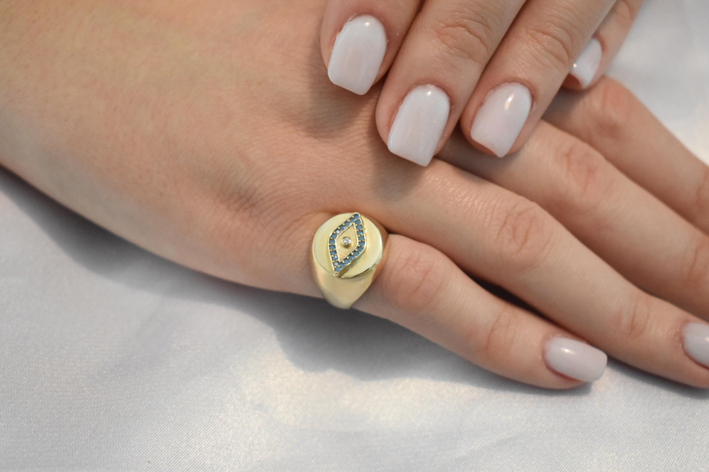 14K Solid Gold Evil Eye Ring,Turquoise Gold Ring,Stackable Jewellery,14K Wedding Stacking Ring,14K Amethyst Ring,Evil Eye Gold Ring for Her