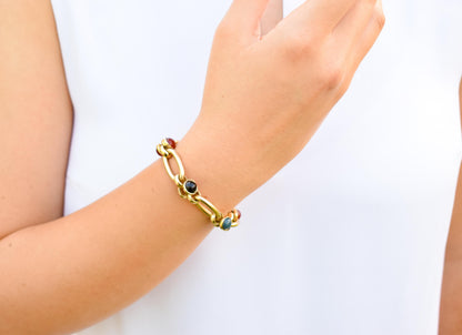 14K Solid Gold Thick Chain Bracelet,Statement Bracelet,Charm Bracelet,Natural Stone Bracelet,Gemstone Bracelet, Forever Unique Gift for Her