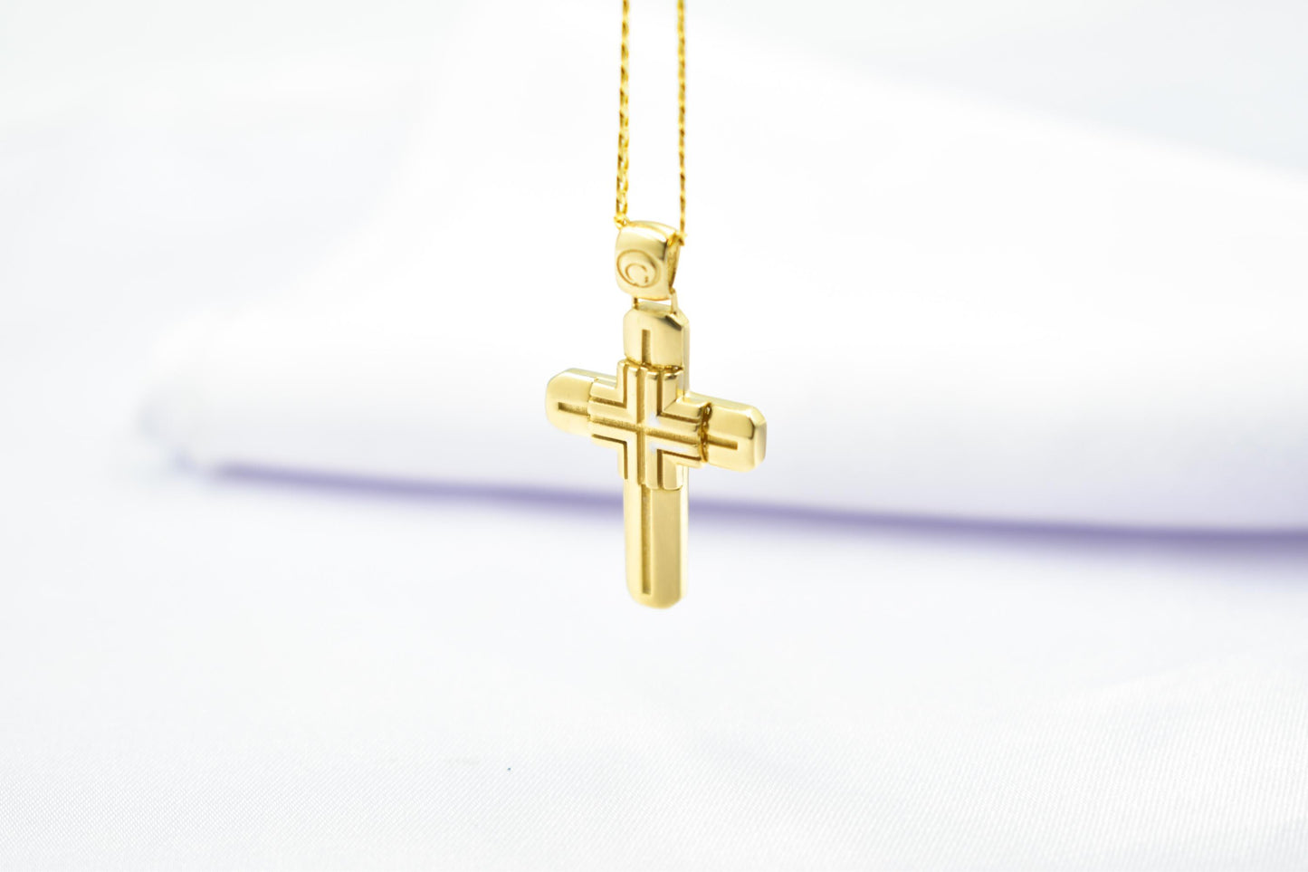 Ανδρικοί Σταυροί 14K Solid Gold Cross Pendant for Men & Women, Yellow Gold Religious Necklace, Orthodox Baptism Cross, Handmade Fine Gold Jewelry Gift