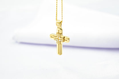 Ανδρικοί Σταυροί 14K Solid Gold Cross Pendant for Men & Women, Yellow Gold Religious Necklace, Orthodox Baptism Cross, Handmade Fine Gold Jewelry Gift