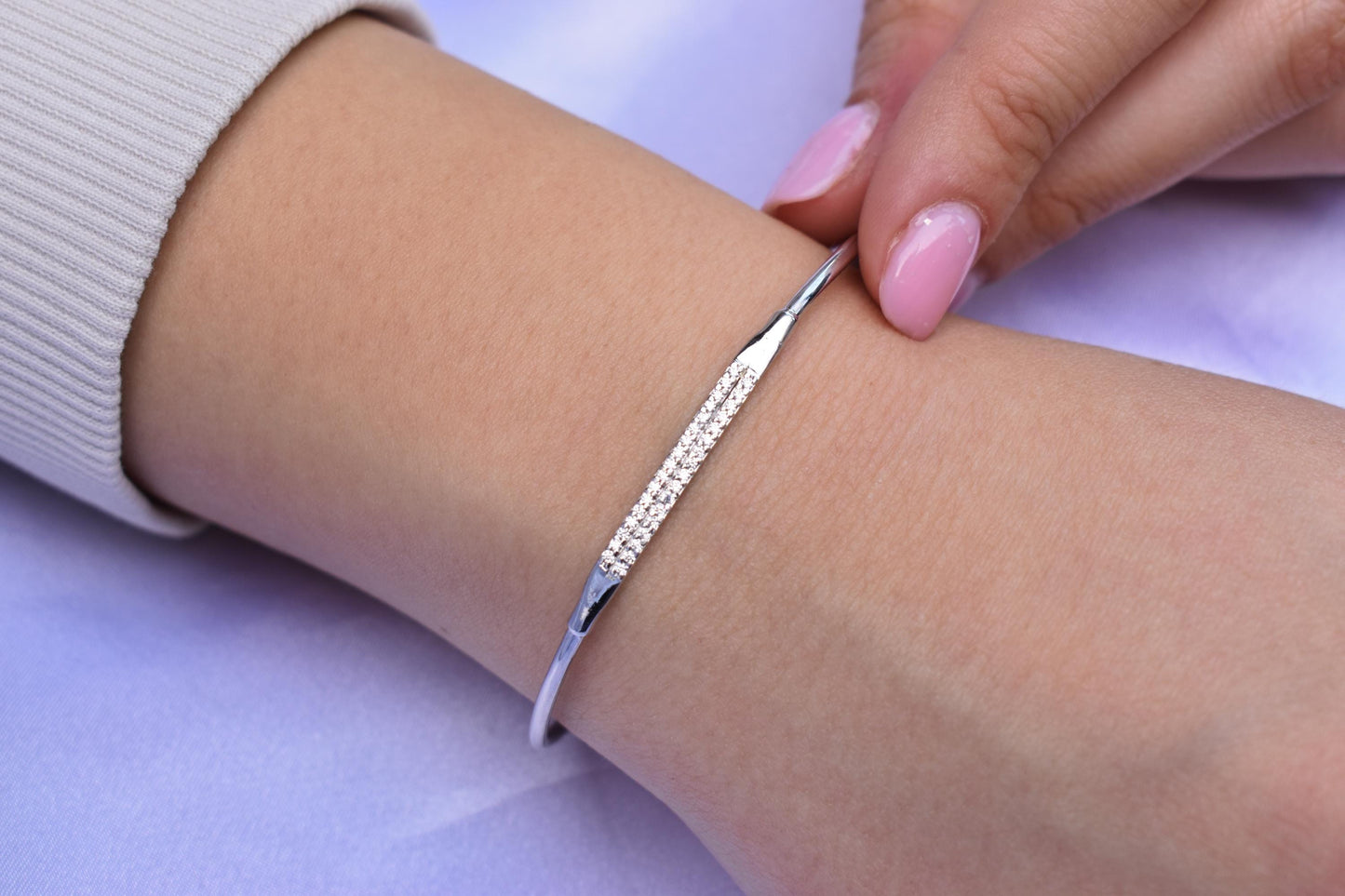 14K White Gold Diamond Bangle Bracelet, Natural Diamond VS/SI Gold Bangl,White Gold Cuff Bangle,Gold Bangle Bracelet