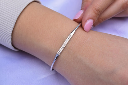 14K White Gold Diamond Bangle Bracelet, Natural Diamond VS/SI Gold Bangl,White Gold Cuff Bangle,Gold Bangle Bracelet