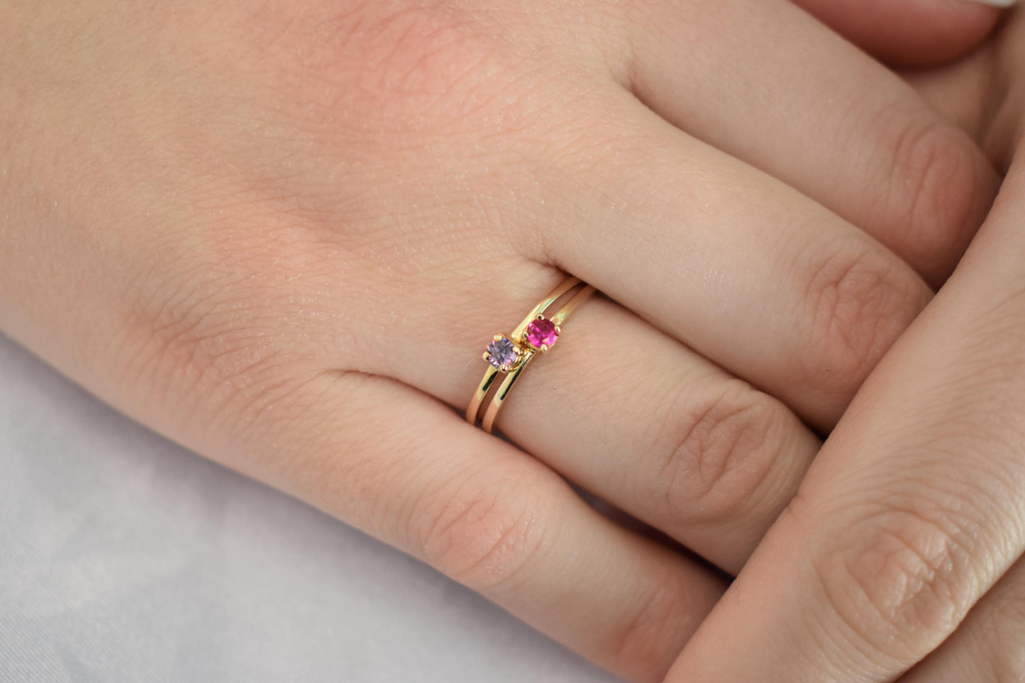 14K Solid Gold Thin Minimalist Ring–Round Small Purple Zircon,Stackable Jewellery Ring,Gold Band,Wedding & Engagement Ring for Her
