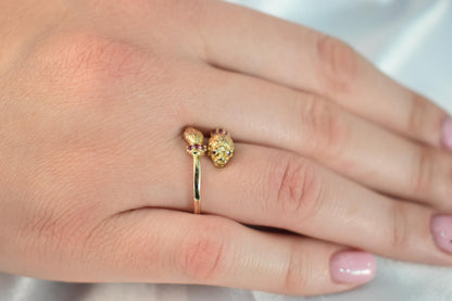 Χειροποίητο Δαχτυλίδι με Λιοντάρι με Ουρά & Κόκκινα Ζιργκόν