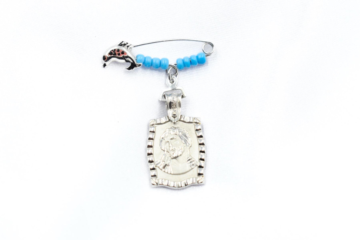 Φυλαχτό Χριστός Διπλής Όψης με Καρφίτσα Τυρκουάζ Κ14