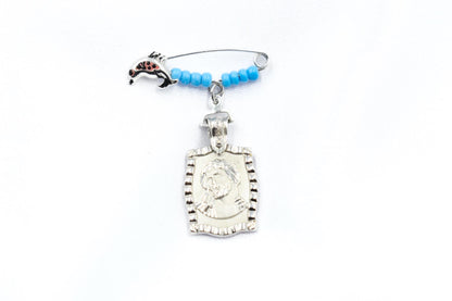 Φυλαχτό Χριστός Διπλής Όψης με Καρφίτσα Τυρκουάζ Κ14