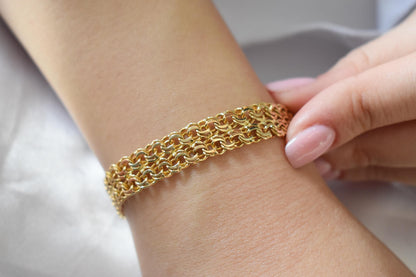 18K Gold Curb Chain Bracelet,Stackable Gold Bracelet,Franco Chain,Chain Bracelet,Retro Chain Bracelet, Vintage Chain for Anniversary Gift