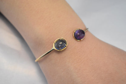 14K Gold Bracelet Amethyst,Dainty Natural Amethyst Bangle Bracelet,Custom Gold Bangle,Graduation Gift for Her,Wedding & Engagement Gift