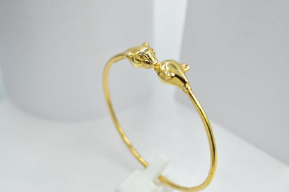 14K Gold Panther Bracelet, Solid Gold Bangle, Panther Head Cuff, Unisex Gold Bracelet, Statement Jewelry, Luxury Gift for Him or Her