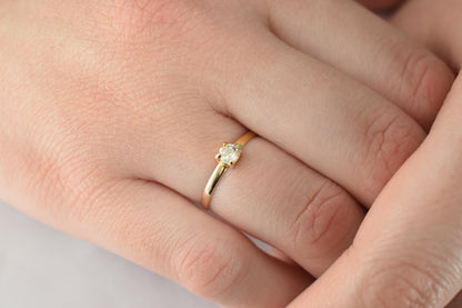 14K Solid Gold Thin Minimalist Ring–White Zircon, Stackable Jewellery Gold Ring,Wedding & Engagement Stacking Ring,Minimalist Ring for Her