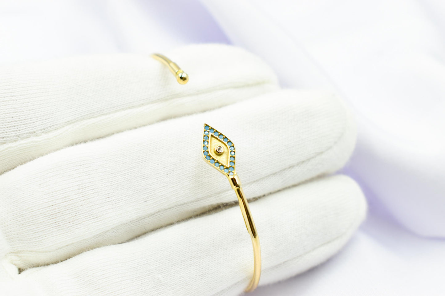 14K Gold Evil Eye Bracelet Turquoise,14K Protective Jewelry,14k Gold Bangle Bracelet,Diamond Dainty Gold Bracelet,Gift for Mom or Her