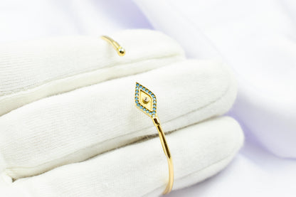 14K Gold Evil Eye Bracelet Turquoise,14K Protective Jewelry,14k Gold Bangle Bracelet,Diamond Dainty Gold Bracelet,Gift for Mom or Her
