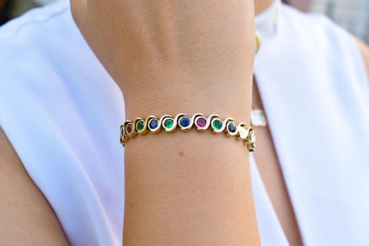 14K Solid Gold Birthstone Bracelet,Forever Unique Gift,Chain Bracelet,Natural Stone Bracelet,Gemstone Bracelet,Color Bracelet,Gift for Her