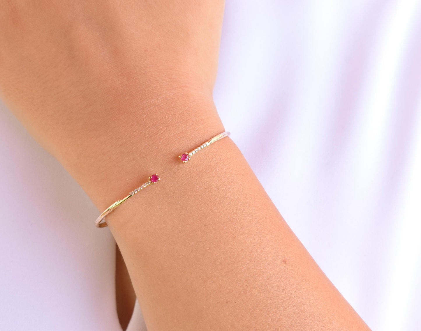 14K Gold Diamond VS/SI Bangle Bracelet,Ruby Gold Bangle Bracelet,Minimalist Bangle Bracelet,Plain Bangle,Bangle,Bracelet for Women,Mom Gift