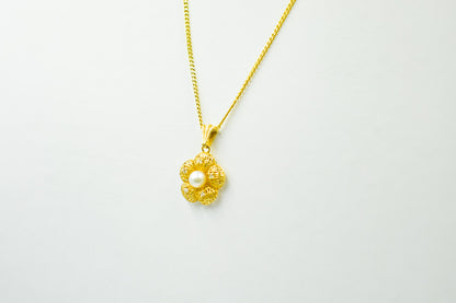 Κολιέ Λουλούδι με Φυσικό Μαργαριτάρι 14Κ