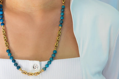 Χρυσό Κολιέ με Τυρκουάζ Πέτρες 14Κ