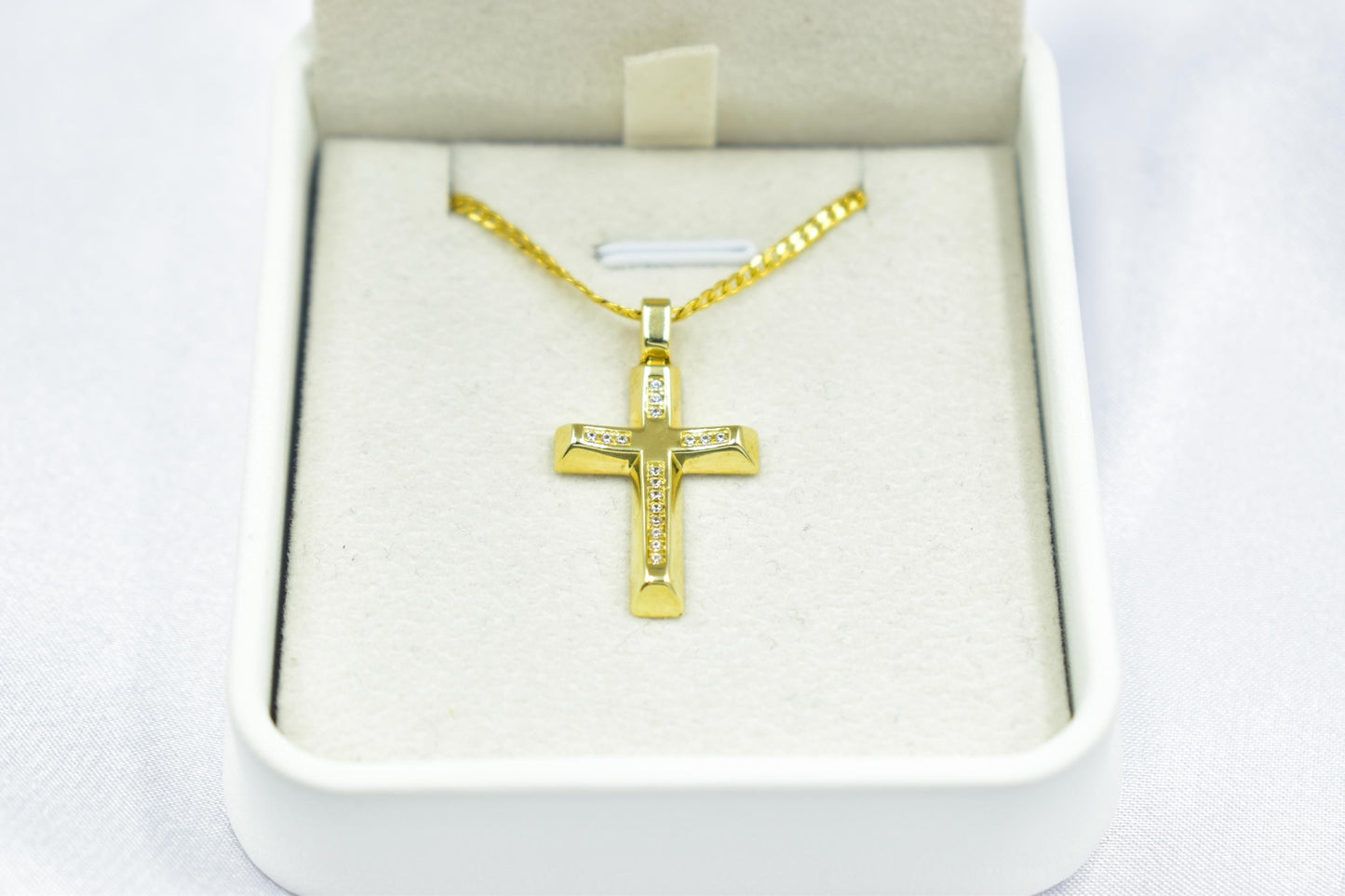 γυναικα 14K Gold Cross Pendant with Zircon Stones,Elegant Christian Necklace,Pendant Only, Complete Set with Chain,Women’s Men’s Cross,Baptism Gift