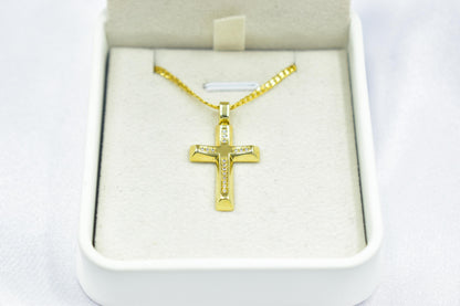 γυναικα 14K Gold Cross Pendant with Zircon Stones,Elegant Christian Necklace,Pendant Only, Complete Set with Chain,Women’s Men’s Cross,Baptism Gift