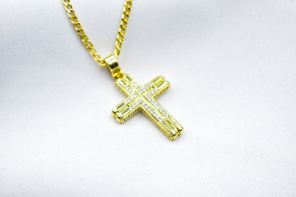 γυναικα 14K Solid Gold Cross Pendant,Necklace with Zircon,Elegant Christian Pendant,Baptism Religious Faith Jewelry,Godfather-Godmother Gift