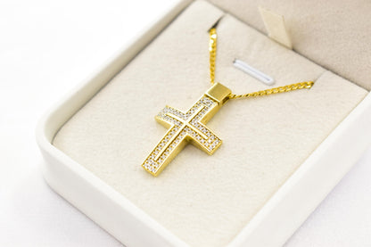 γυναικα 14K Gold Cross Pendant with Cubic Zirconia, Solid Gold Religious Necklace, Christian Gift for Men & Women, Baptism Jewelry, Gold Cross Charm