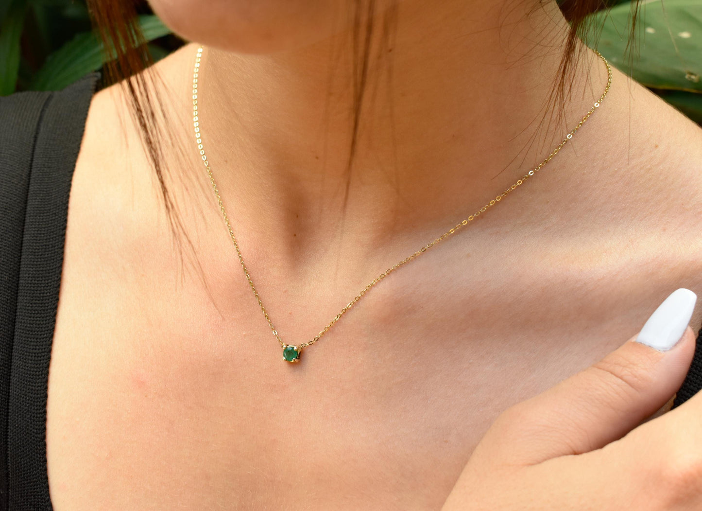 Κολιέ Μονόπετρο Ορυκτό Σμαράγδι 14Κ