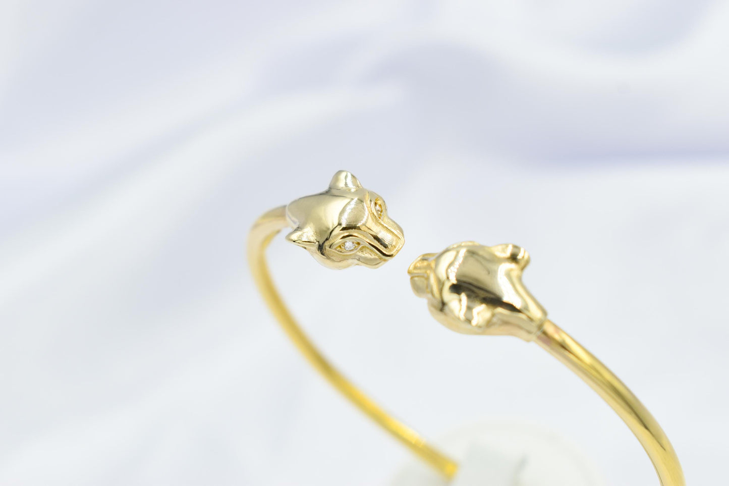 14K Gold Panther Bracelet with Diamonds, Solid Gold Cuff, Diamond Eye Bangle, Luxury Unisex Jewellery, Bold Gold Statement Gift,Gift for Her