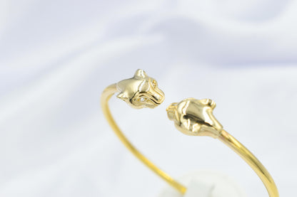 14K Gold Panther Bracelet with Diamonds, Solid Gold Cuff, Diamond Eye Bangle, Luxury Unisex Jewellery, Bold Gold Statement Gift,Gift for Her
