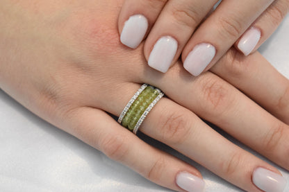18K Solid Gold Ring with Two Rows of Rotating Peridots,Elegant Unique Design Stackable Jewellery Ring,18K Wedding & Engagement Ring for Her