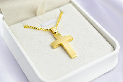 Ανδρικοί Σταυροί 9K Solid Gold Cross Pendant – Reversible & Pierced Back – 14K Gold Chain Option – Polished Front – Christian Jewellery for Men or Women