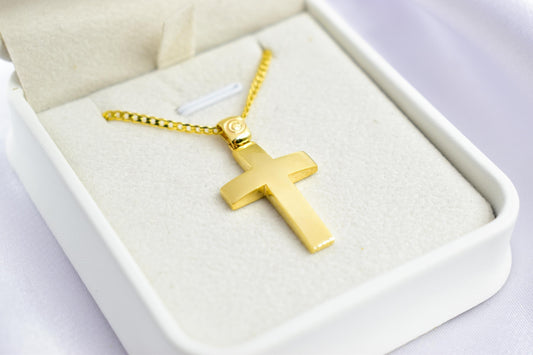 Ανδρικοί Σταυροί 9K Solid Gold Cross Pendant – Reversible & Pierced Back – 14K Gold Chain Option – Polished Front – Christian Jewellery for Men or Women