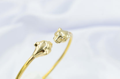 14K Gold Panther Bracelet with Diamonds, Solid Gold Cuff, Diamond Eye Bangle, Luxury Unisex Jewellery, Bold Gold Statement Gift,Gift for Her