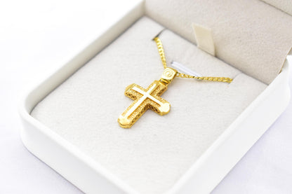 Ανδρικοί Σταυροί Gold Cross Pendant,9K Yellow Gold with 14K Gold Chain,Double-Sided Design,Elegant Christian Necklace,Christian Jewellery for Men or Women