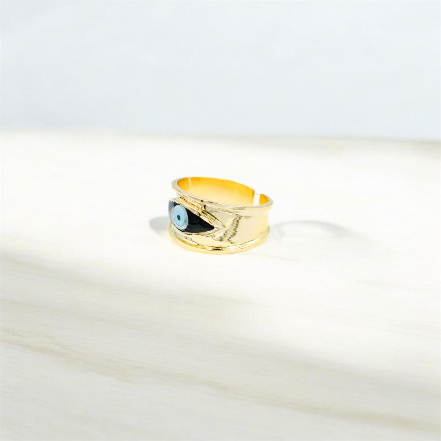 Χειροποίητο Δαχτυλίδι με Μαύρο Σμάλτο Μάτι Κ14 - Αυξομειούμενο