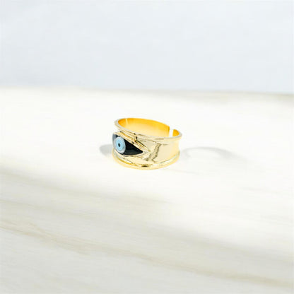 Χειροποίητο Δαχτυλίδι με Μαύρο Σμάλτο Μάτι Κ14 - Αυξομειούμενο