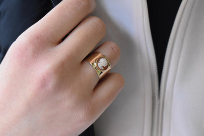 14K Gold Natural Cameo Handmade Ring,Handcrafted Cameo Ring,Vintage Exclusive Jewellery,Victoria Cameo Ring,Gift for Mom & Her