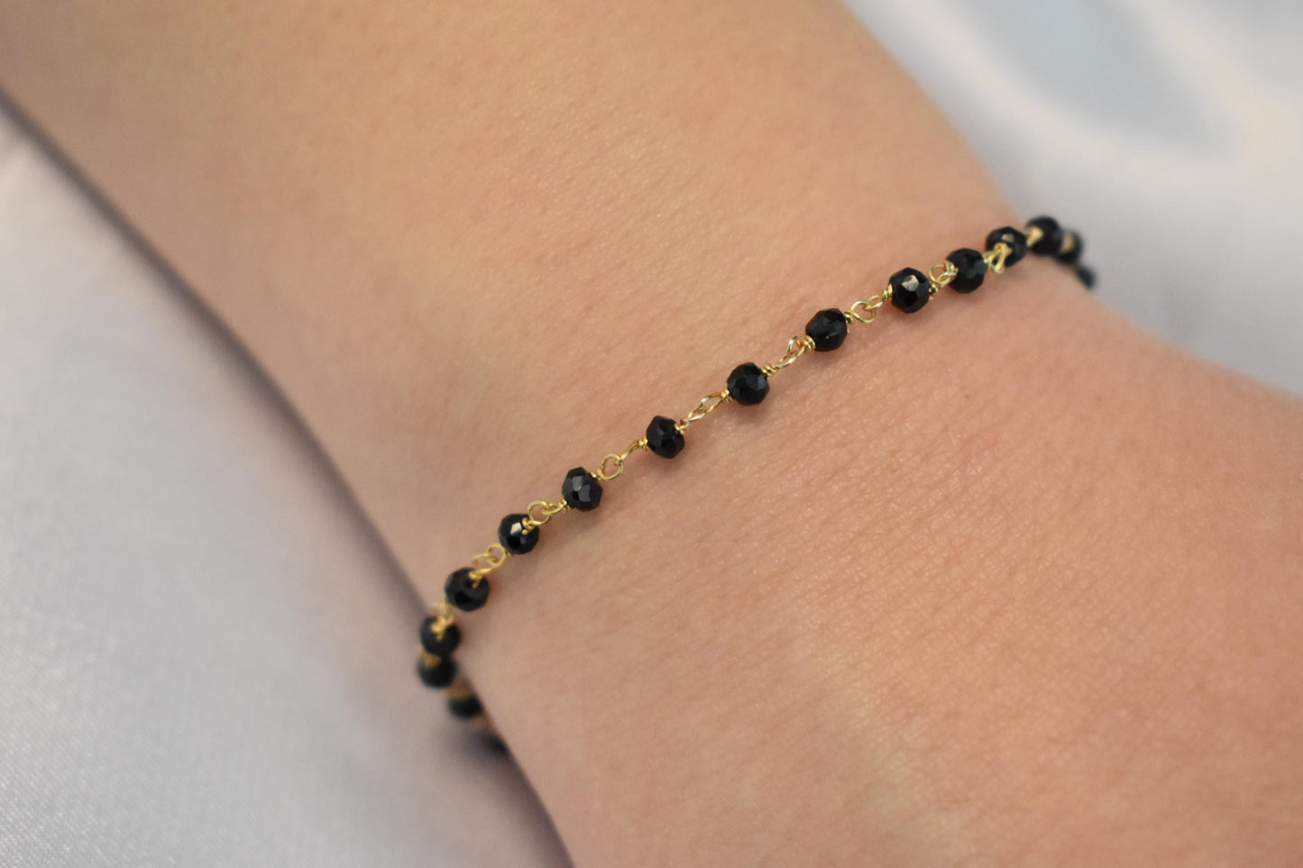 14K Gold Spinel Rosary Bracelet,14k Spinel Bracelet,Gemstone Natural Spinel Chain Gold Bracelet,Spinel Bracelet,Gold Thin Chain Bracelet