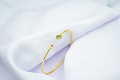 14K Gold Bangle Bracelet,14K Evil Eye Bangle Turquoise,Dainty Bracelet,Turquoise Gold Eye Bangle,Zircon Bangle Bracelet,Gold Cuff Bangle