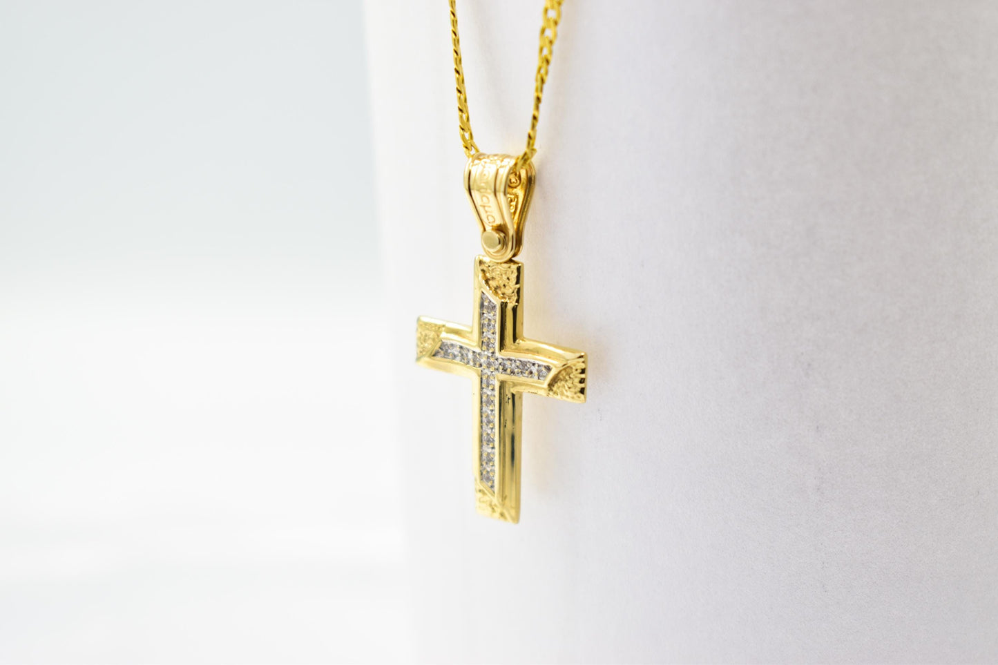 γυναικα 14K Solid Gold Cross Pendant with Zircon Stones – Unisex Baptism Religious Necklace Gift for Him or Her