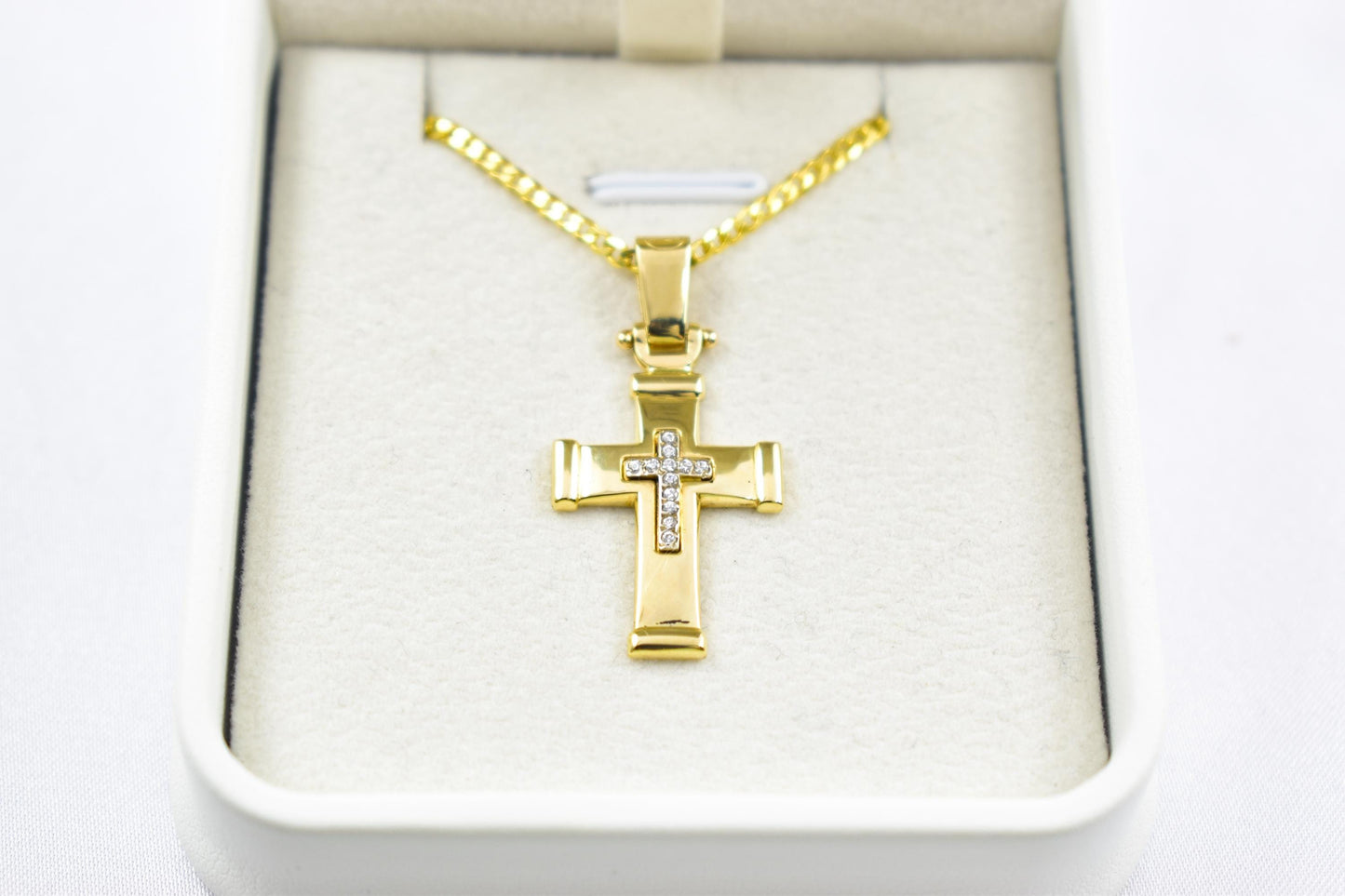 γυναικα 14K Solid Gold Cross Pendant with Sparkling Zircon Inner Cross,Orthodox-Inspired Design,Optional 14K Chain,Women’s Men’s Cross,Baptism Gift