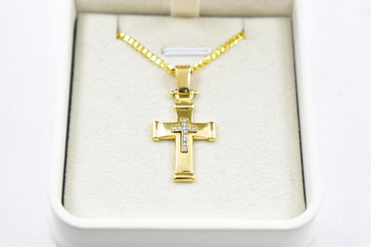 γυναικα 14K Solid Gold Cross Pendant with Sparkling Zircon Inner Cross,Orthodox-Inspired Design,Optional 14K Chain,Women’s Men’s Cross,Baptism Gift