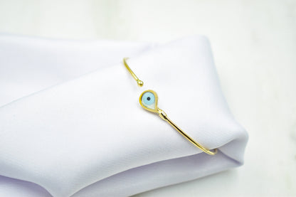 14K Gold Evil Eye Bracelet,Bangle Mother of Pearl Evil Eye,Lucky Blue Eye Bracelet,Protective Gift for Everyday Use,Gift for Mom & Her