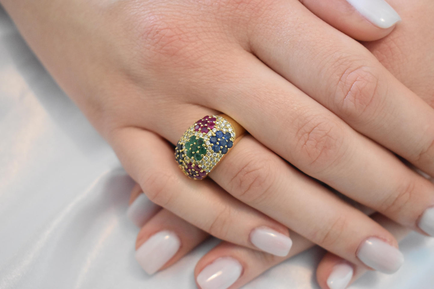 18K Gold Ring with Diamonds,Sapphires, Rubies & Emeralds,Engagement and Engagement Ring,Statement Ring,Ring for Women,Diamond Gold Ring