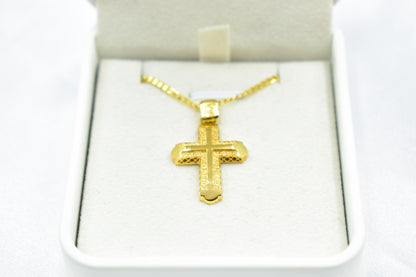 Ανδρικοί Σταυροί Gold Cross Pendant,9K Yellow Gold with 14K Gold Chain,Double-Sided Design,Elegant Christian Necklace,Christian Jewellery for Men or Women