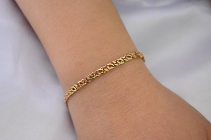 14K Gold Curb Chain Bracelet,Stackable Gold Bracelet,Retro Franco Chain Bracelet,Vintage Look Chain,Anniversary Gift for Her