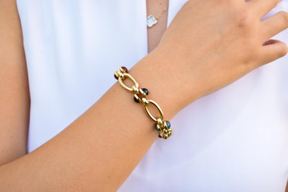 14K Solid Gold Thick Chain Bracelet,Statement Bracelet,Charm Bracelet,Natural Stone Bracelet,Gemstone Bracelet, Forever Unique Gift for Her