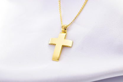 Ανδρικοί Σταυροί 14K Solid Gold Cross Necklace,Unisex Solid Gold Large Cross Necklace,Plain Gold Cross Charm, Christian Pendant,Radiant Religious Gold Cross