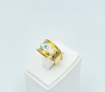 Χειροποίητο Δαχτυλίδι με Λευκό Σμάλτο Μάτι Κ14 - Αυξομειούμενο
