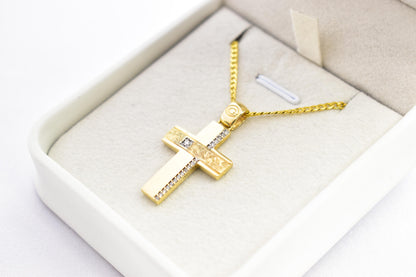 γυναικα 14K Gold Orthodox Cross Pendant with Enamel Back – Double-Sided Religious Jewelry for Men & Women